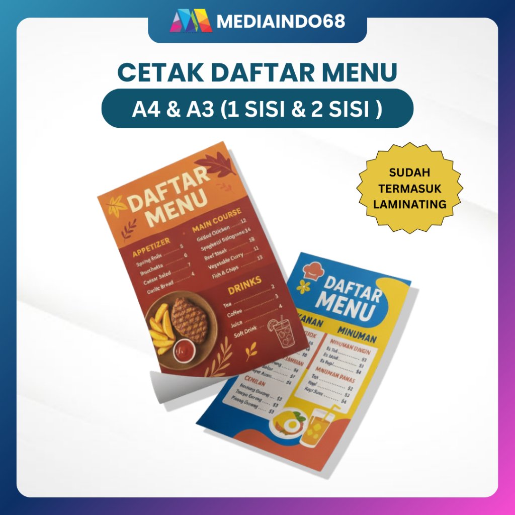 CETAK MENU MAKANAN & MINUMAN – ART CARTON 260 GSM LAMINASI | MENU RESTO, KAFE, WARUNG