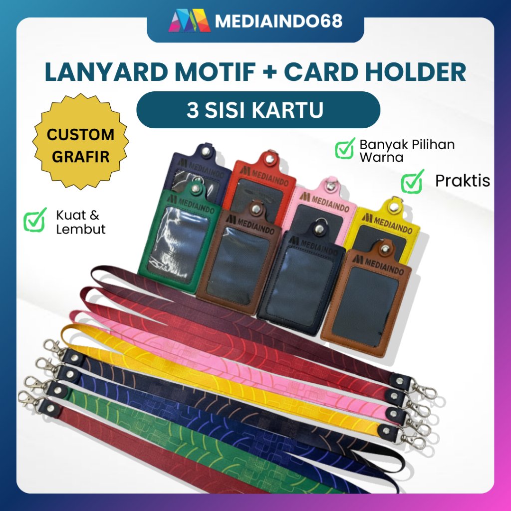 LANYARD MOTIF + CARD HOLDER SINTETIS CUSTOM GRAFIR - PRAKTIS, STYLISH & SIAP PAKAI