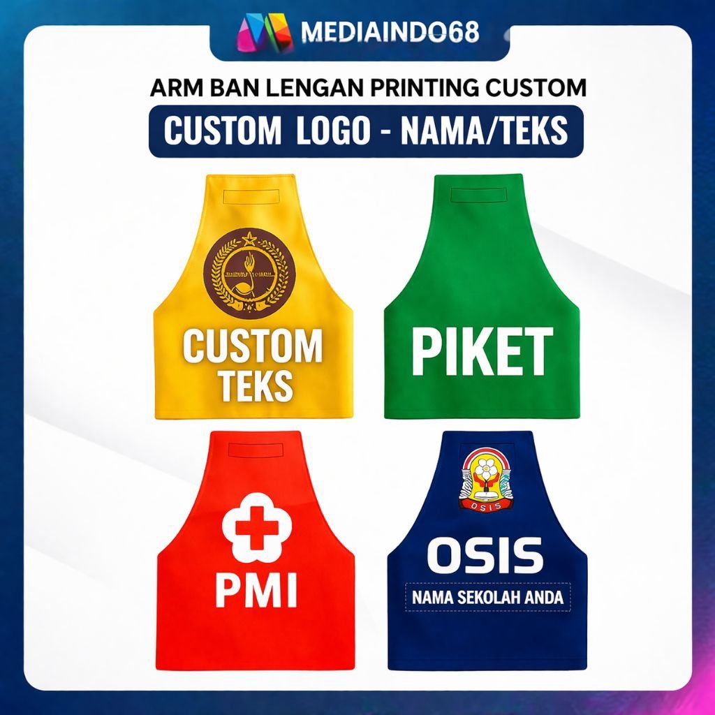 Ban Lengan Custom Logo Sekolah / Osis / Pramuka /PMI– Arm Band Custom Logo & Nama | Free Desain | Bahan Sintetis Anti Air