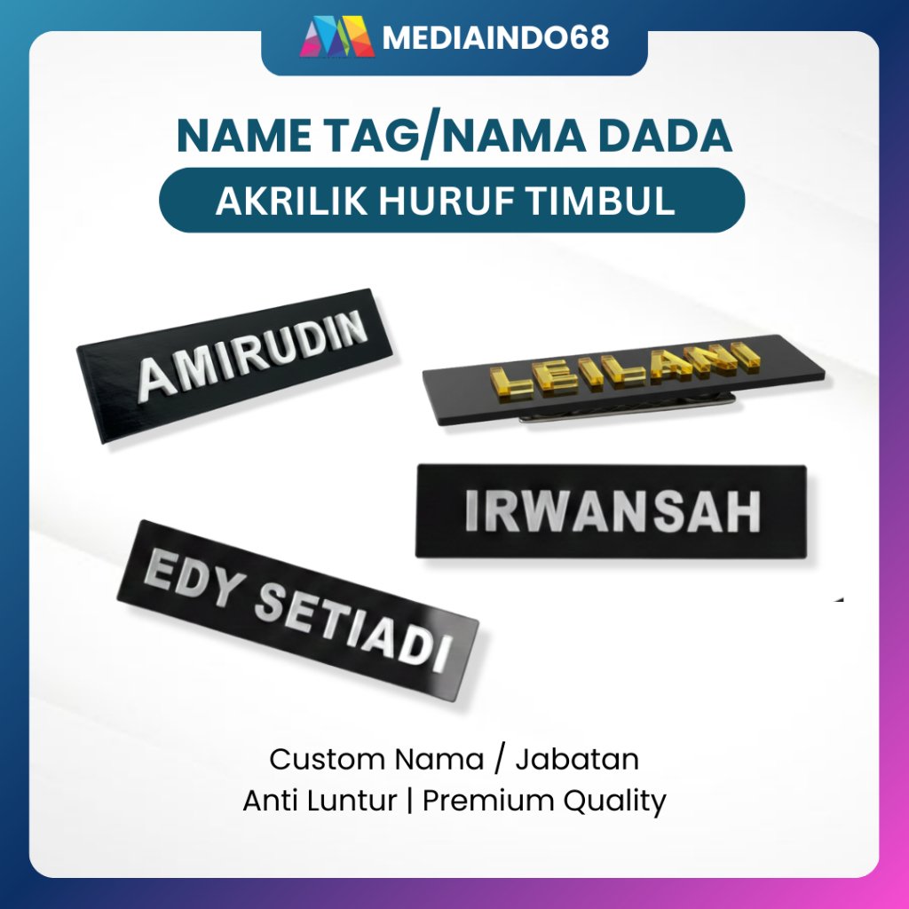 NAME TAG/NAMA DADA AKRILIK HURUF TIMBUL