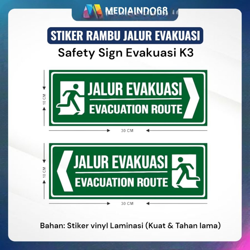 Stiker Papan Nama/Rambu/Sign Stiker Jalur Evakuasi 10 x 30 cm