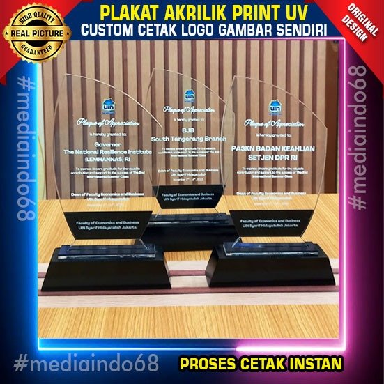 Plakat Akrilik Custom Print UV I Plakat Penghargaan I Plakat Wisuda I Plakat Seminar I Plakat Kenang-Kenangan I Laser Gravir