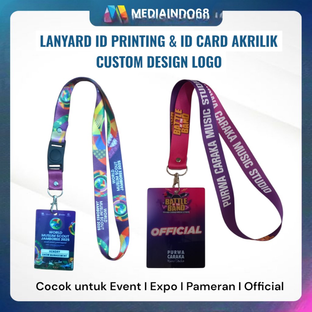 Lanyard ID Card Printing & ID Card Akrilik UV – Custom Logo & Desain Bebas!